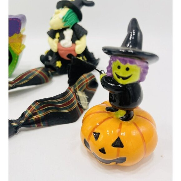 Lot Of 7 Witches Figurines Tealight Holder Hat Halloween Decor - Picture 2 of 9